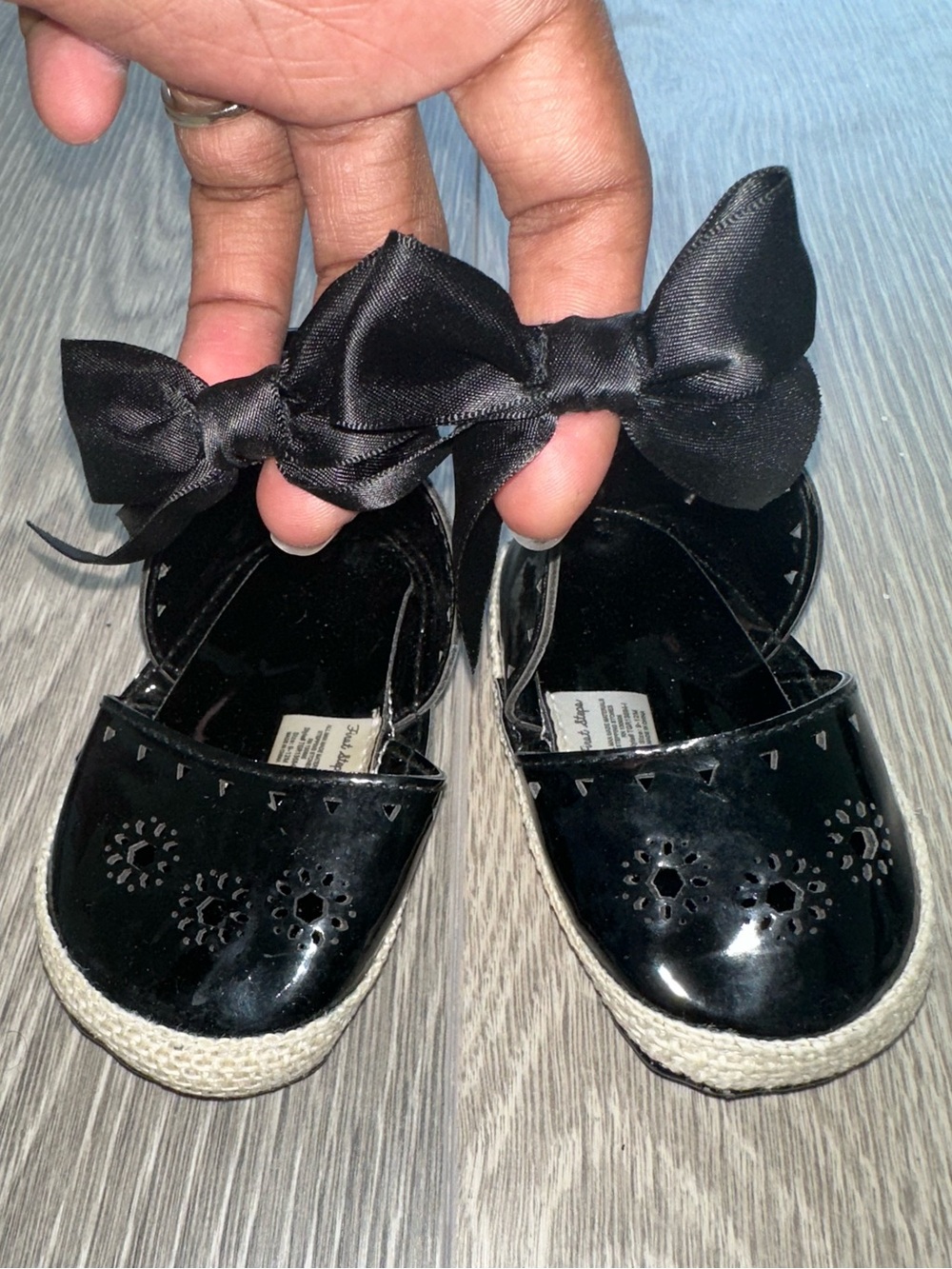 First Steps Baby Girl Toddler Soft Shoe Black Patent Mary Jane Espadrille 9-12mo